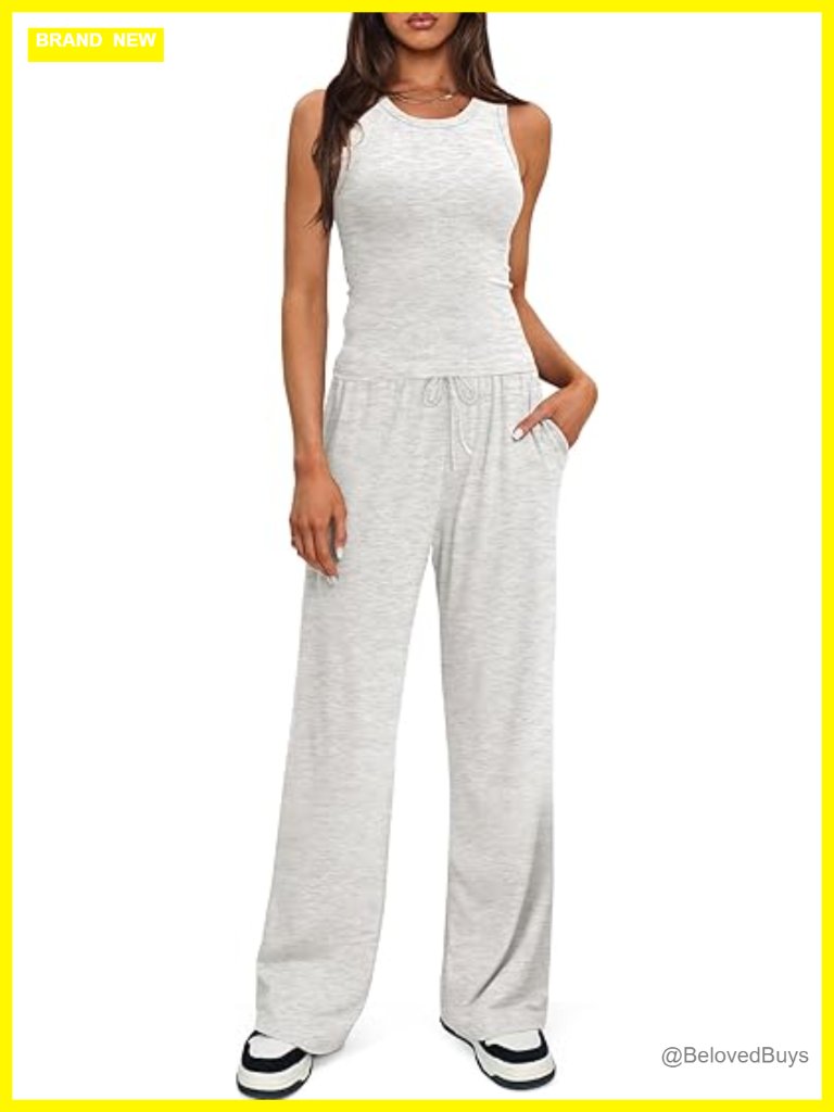 Women's 2 Piece Lounge Set Sleeveless Tank Top & Wide Leg Pants